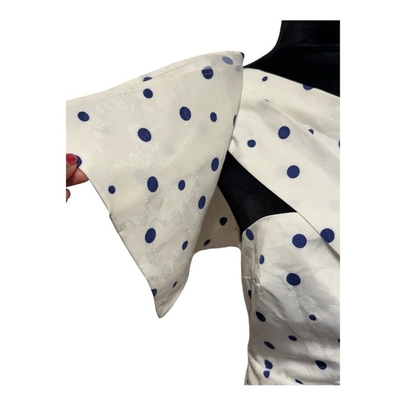 Topshop Dress One Shoulder Embossed Floral Polka Dot Print Blue White Size US 8 - Picture 6 of 13